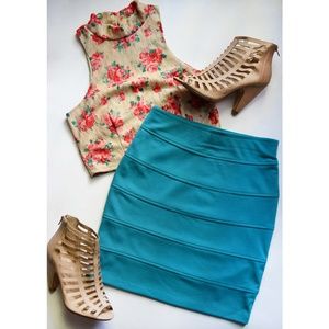 Basic House Size S Blue Tiered Bodycon Skirt
